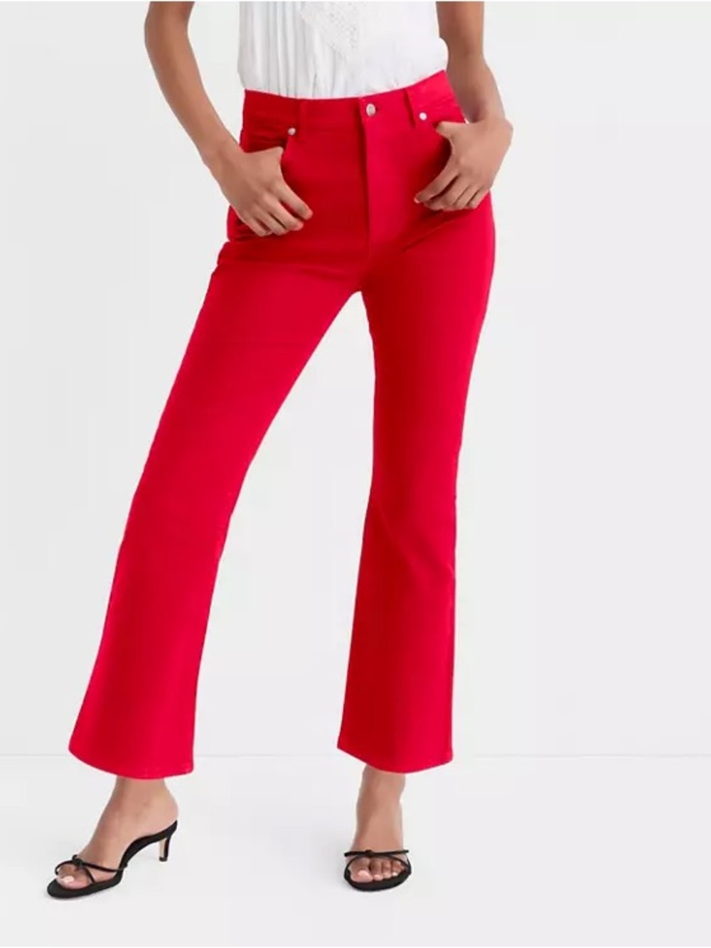 LOFT Bright Red High-Rise Flare Jeans Size 26 Like New